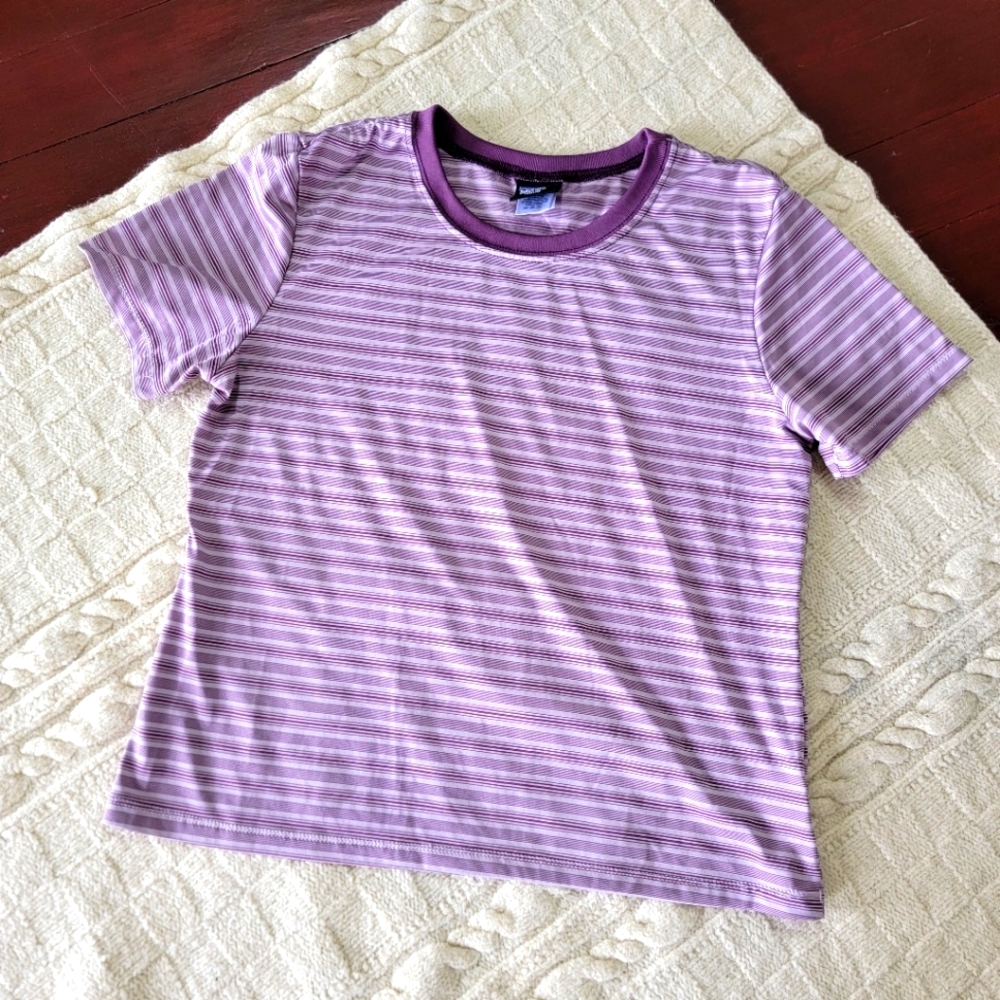 y2k Patagonia Capilene Striped Cropped Crew Neck Top size M Purple